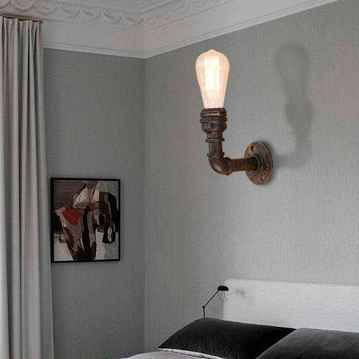 Lisslune | Curved Pipe Metal Wall Light Industrial Style 1 Bulb Bedroom Wall Lamp Light in Antique Bronze