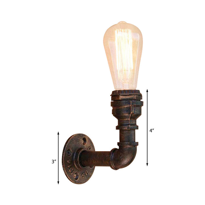Lisslune | Curved Pipe Metal Wall Light Industrial Style 1 Bulb Bedroom Wall Lamp Light in Antique Bronze