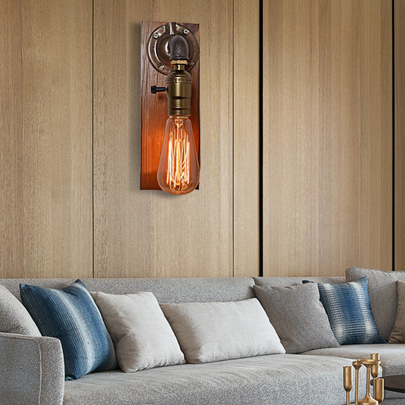 Lisslune | Open Bulb Living Room Wall Lamp Vintage Metal 1 Light Aged Brass Wall Light Lighting with Rectangular Backplate