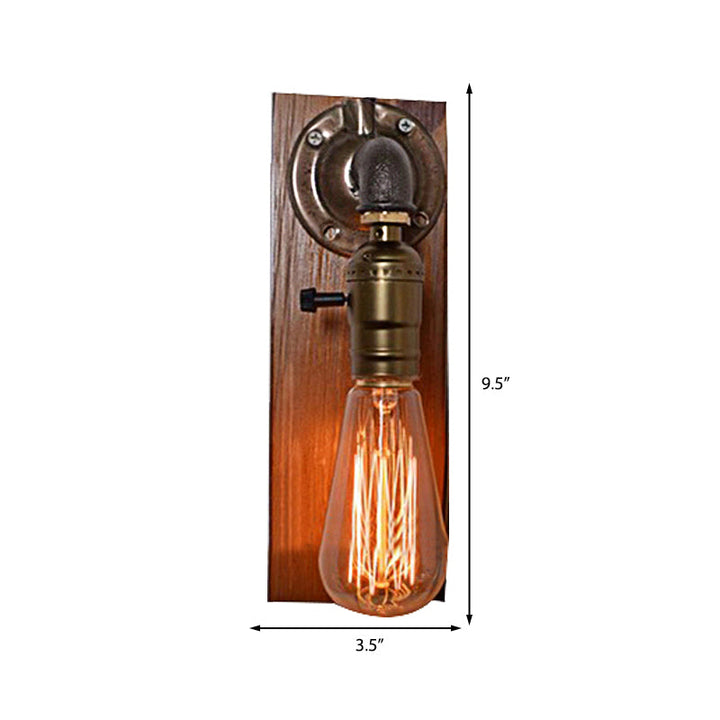 Lisslune | Open Bulb Living Room Wall Lamp Vintage Metal 1 Light Aged Brass Wall Light Lighting with Rectangular Backplate