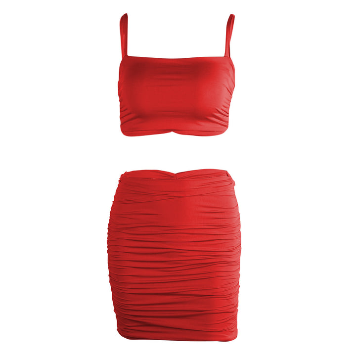 Damen Zweiteiliges Set aus gerafftem Crop-Top und Minirock Lisslune