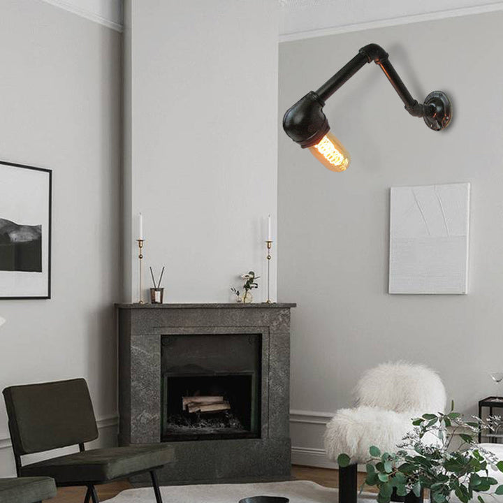Lisslune | Black version 1 bulb wall light fixture industrial style metal pipe wall lighting for living room