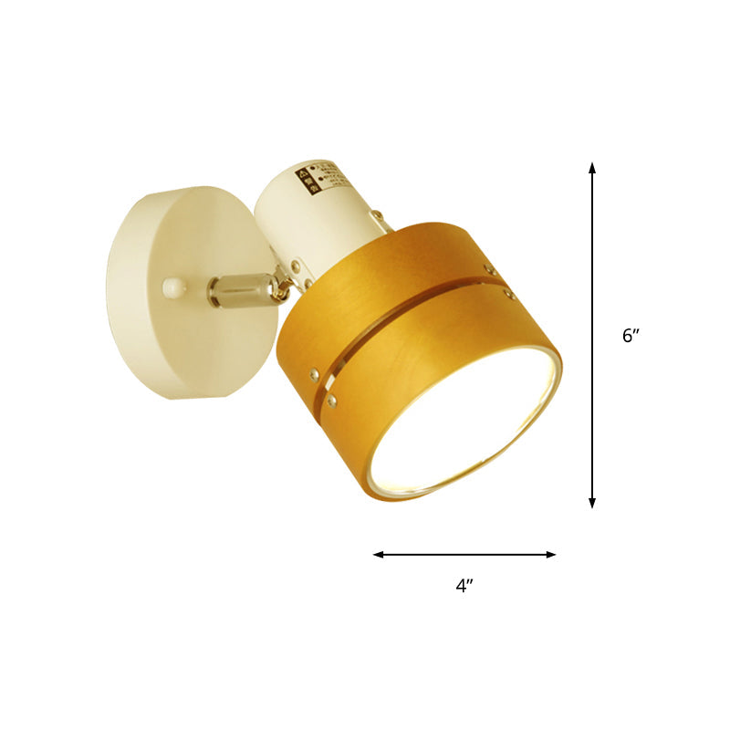 Lisslune | Study Room Drum Wall Lamp Corner Adjustable Wood Contemporary 1 Light Beige Wall Lamp