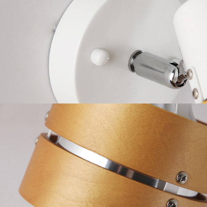 Lisslune | Study Room Drum Wall Lamp Corner Adjustable Wood Contemporary 1 Light Beige Wall Lamp