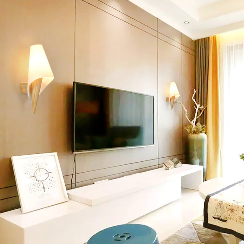 Lisslune | Glass Sweet Cone Wall Lamp Living Room 1 Light Contemporary Wall Light in White & Beige