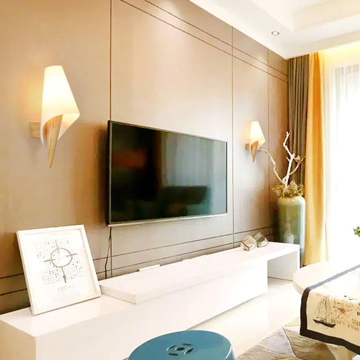 Lisslune | Glass Sweet Cone Wall Lamp Living Room 1 Light Contemporary Wall Light in White & Beige