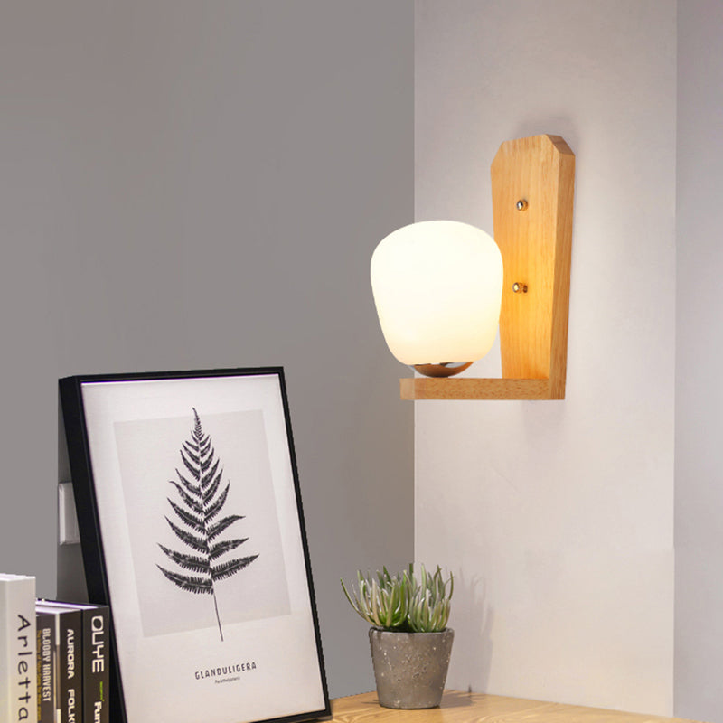 Lisslune | 1 Light Balloon-Shaped Wall Lamp Japanese Milk Glass Wall Lamp in White for Hotel Dining Room