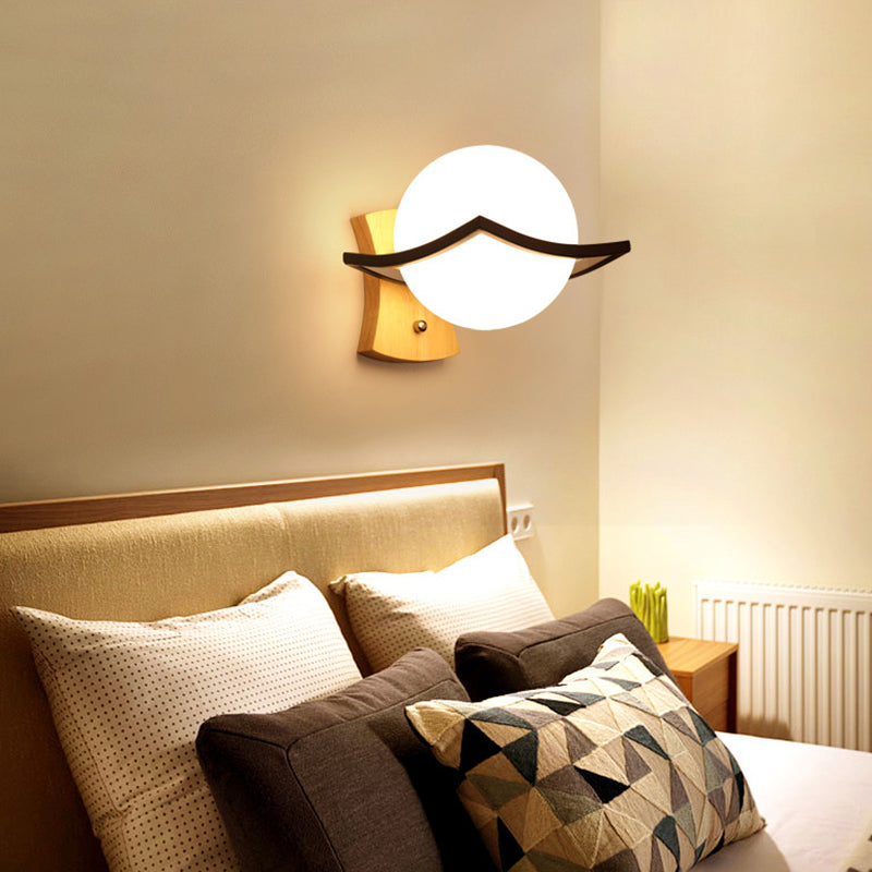 Lisslune | Contemporary globe shade wall lamp 1 head milk glass wall lamp in white for bedside table