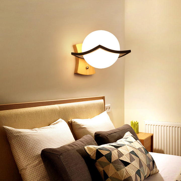 Lisslune | Contemporary globe shade wall lamp 1 head milk glass wall lamp in white for bedside table