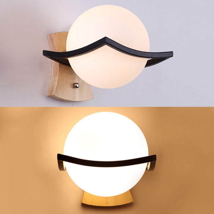 Lisslune | Contemporary globe shade wall lamp 1 head milk glass wall lamp in white for bedside table