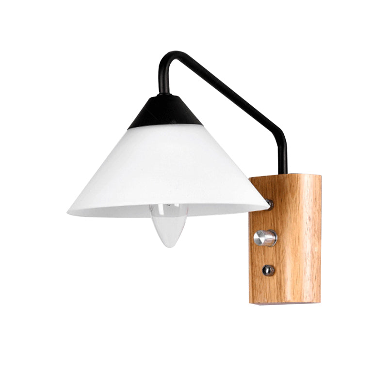Lisslune | Milk glass conical wall lamp dining room corridor 1 light modern wall light with wooden base