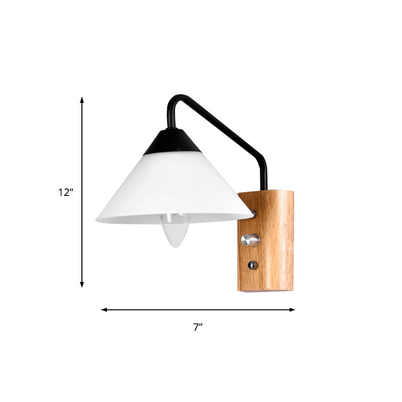 Lisslune | Milk glass conical wall lamp dining room corridor 1 light modern wall light with wooden base