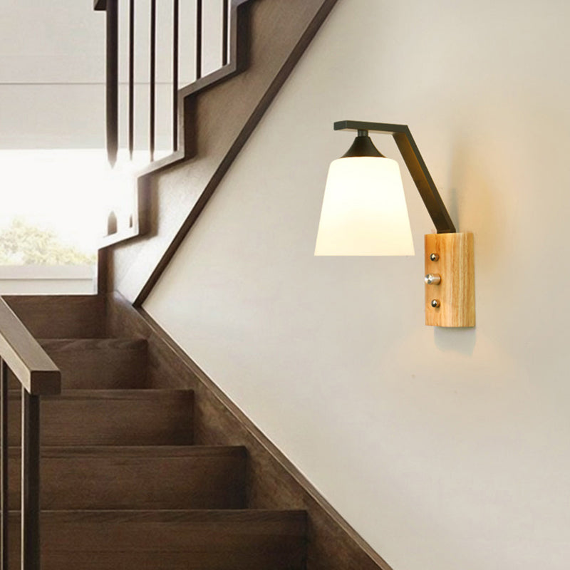 Lisslune | Bucket Shade Stairwell Wall Lamp Opal Glass 1 Head Contemporary Wall Light