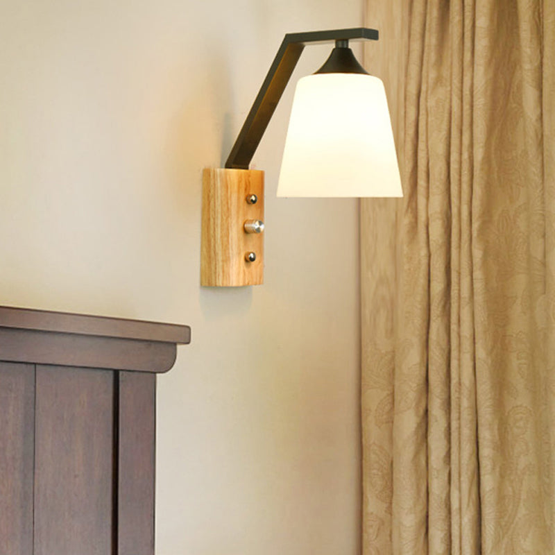 Lisslune | Bucket Shade Stairwell Wall Lamp Opal Glass 1 Head Contemporary Wall Light