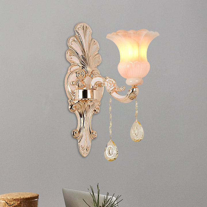 Lisslune | Crystal Champagne Wall Lighting Idea Flower Shade 1/2-Head Classic Wall-Mounted Lamp Light