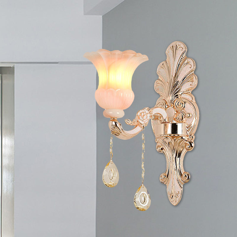 Lisslune | Crystal Champagne Wall Lighting Idea Flower Shade 1/2-Head Classic Wall-Mounted Lamp Light