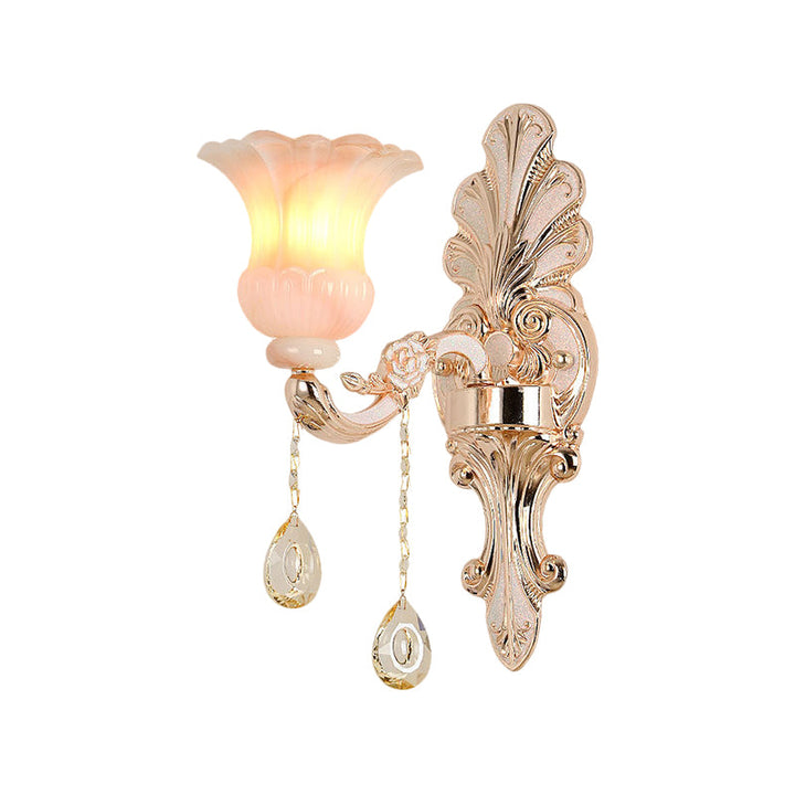 Lisslune | Crystal Champagne Wall Lighting Idea Flower Shade 1/2-Head Classic Wall-Mounted Lamp Light