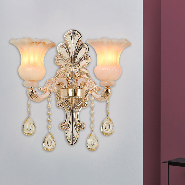 Lisslune | Crystal Champagne Wall Lighting Idea Flower Shade 1/2-Head Classic Wall-Mounted Lamp Light