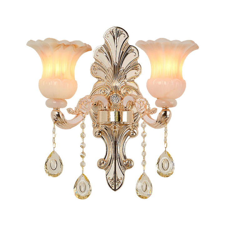 Lisslune | Crystal Champagne Wall Lighting Idea Flower Shade 1/2-Head Classic Wall-Mounted Lamp Light