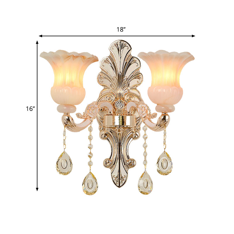 Lisslune | Crystal Champagne Wall Lighting Idea Flower Shade 1/2-Head Classic Wall-Mounted Lamp Light