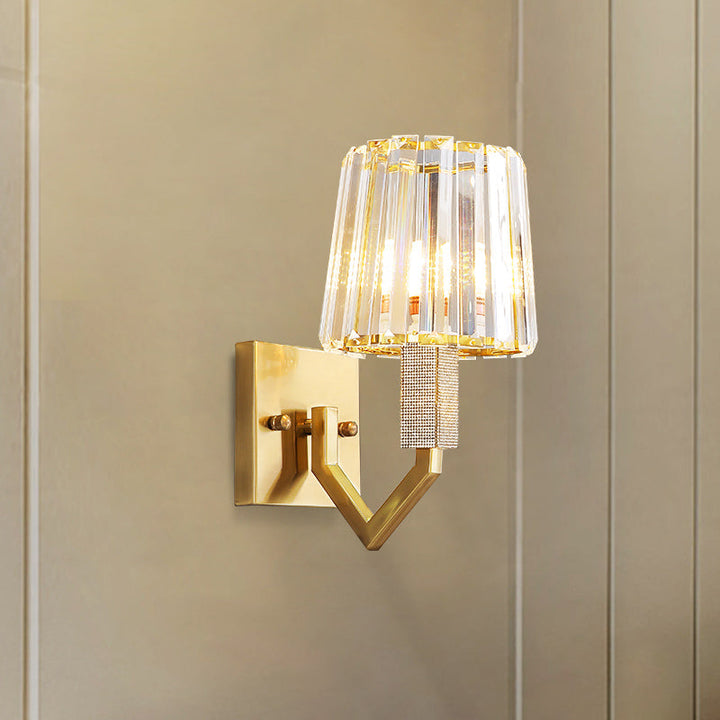 Lisslune | Clear Crystal Prism Gold Wall Light with Conical Shade 1-Light Postmodern Wall Mounted Light Fixture