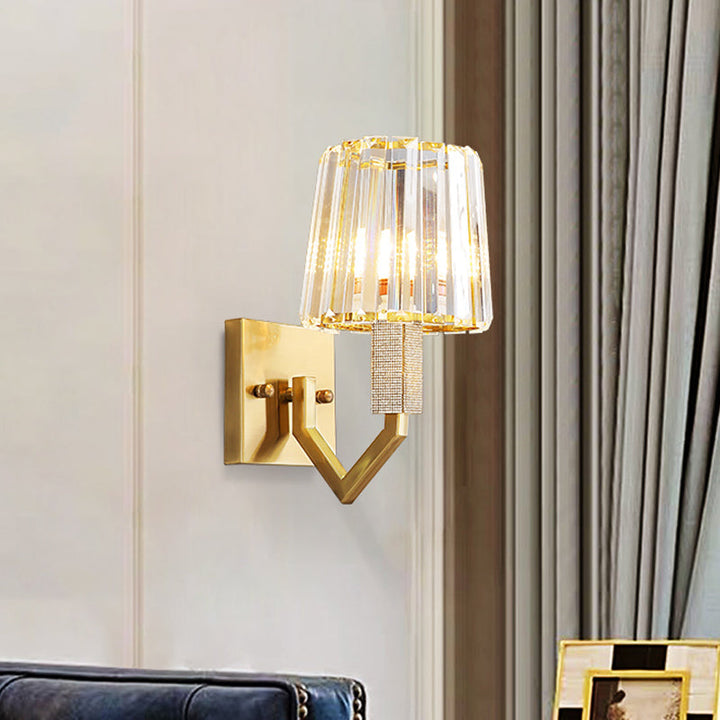 Lisslune | Clear Crystal Prism Gold Wall Light with Conical Shade 1-Light Postmodern Wall Mounted Light Fixture