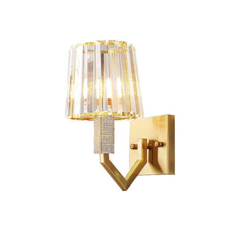 Lisslune | Clear Crystal Prism Gold Wall Light with Conical Shade 1-Light Postmodern Wall Mounted Light Fixture