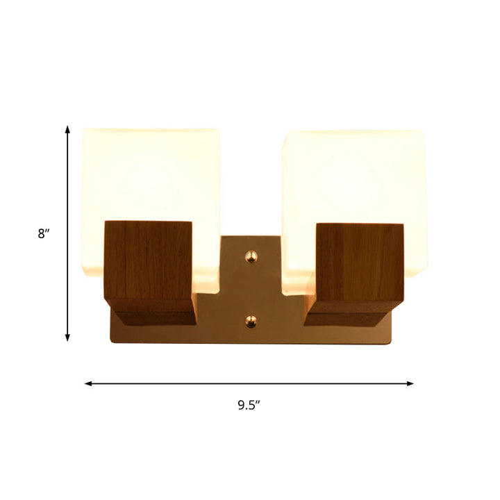 Skørter | White Cube Wall Lamp Japanese Style Simple Opal Glass Wall Lamp for Stairs Living Room
