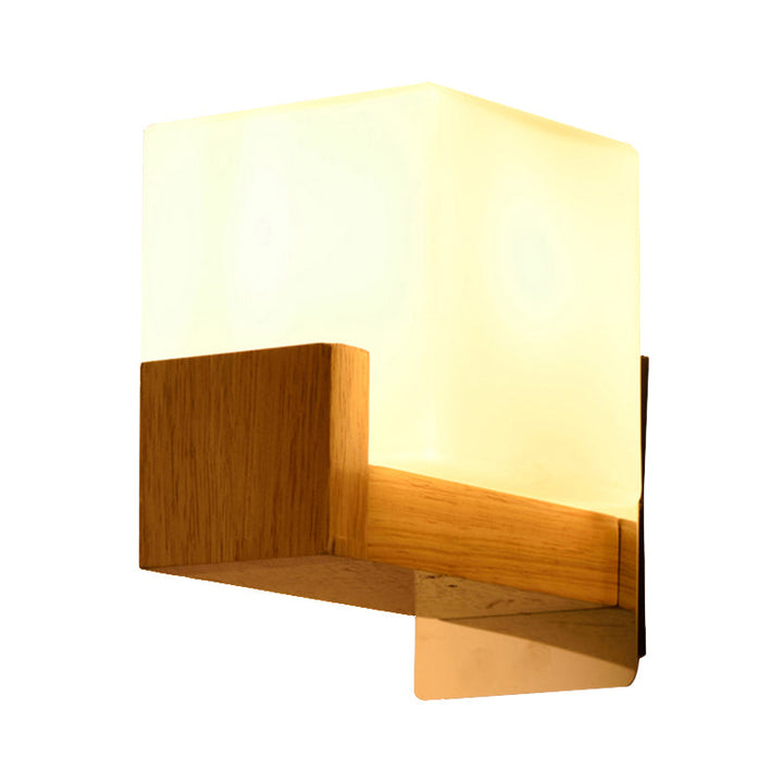 Skørter | White Cube Wall Lamp Japanese Style Simple Opal Glass Wall Lamp for Stairs Living Room