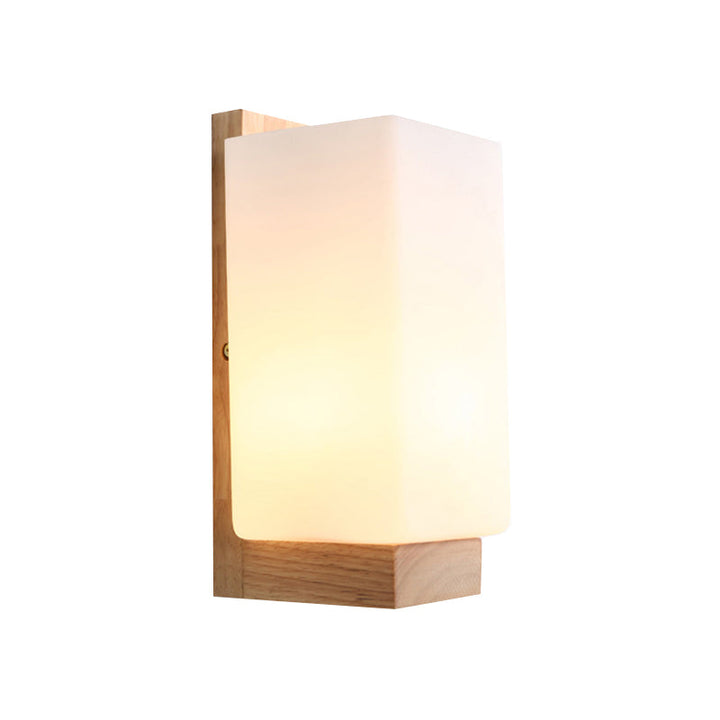 Skørter | Japanese Style Cuboid Wall Lamp One Light Frosted Glass Wall Lighting in White for Office Hotel