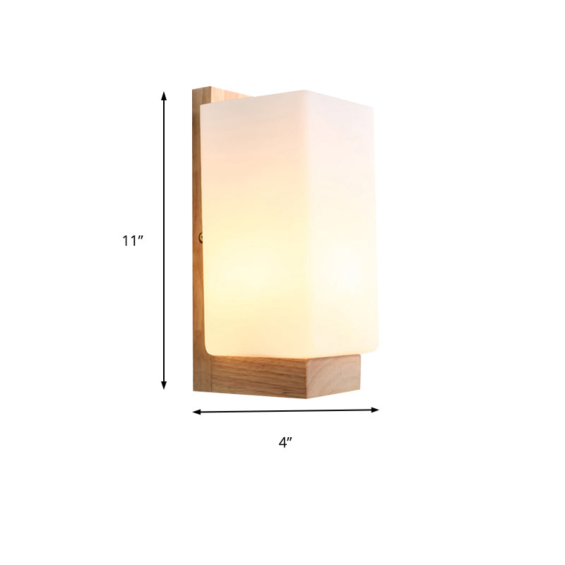 Skørter | Japanese Style Cuboid Wall Lamp One Light Frosted Glass Wall Lighting in White for Office Hotel