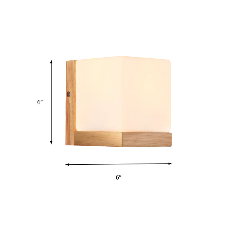 Skørter | Hotel Restaurant Cube Wall Lamp Opal Glass Wood 1 Light Japanese Style White Wall Lamp