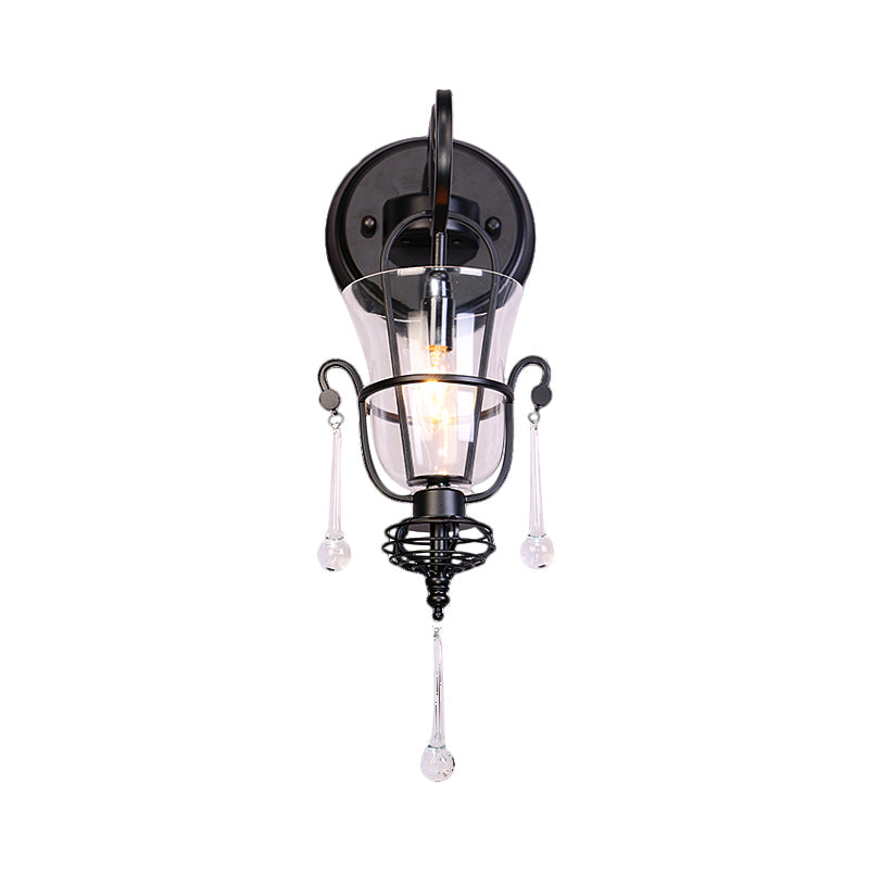 Lisslune | Metallic Cantilever Wall Mount Lighting Modernist 1/2 Light Black Wall Lamp with Clear Glass Shade