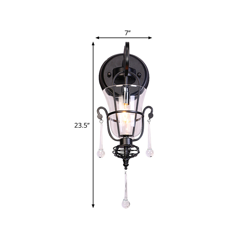 Lisslune | Metallic Cantilever Wall Mount Lighting Modernist 1/2 Light Black Wall Lamp with Clear Glass Shade