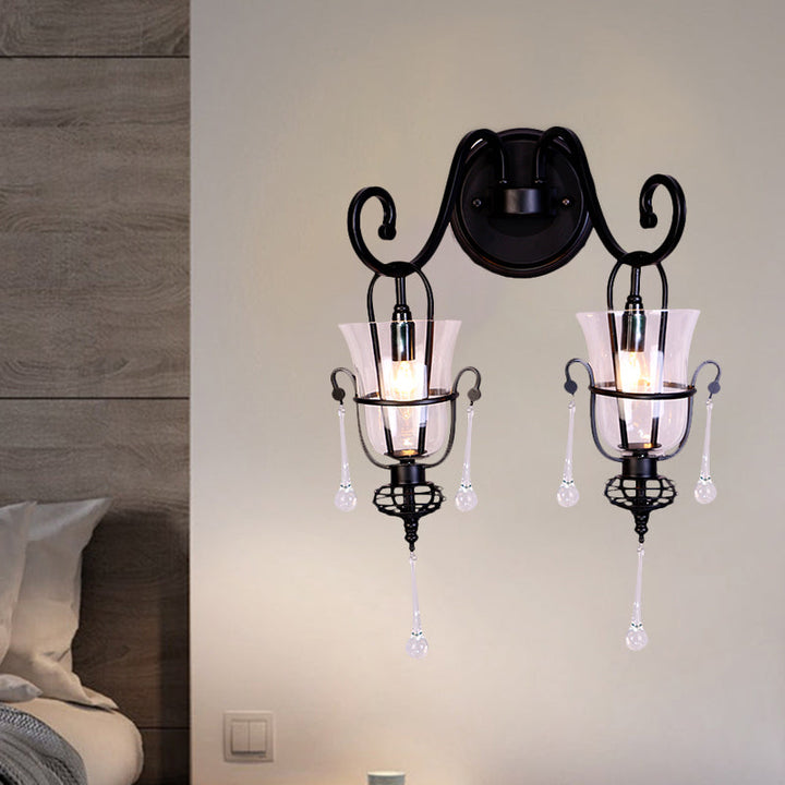 Lisslune | Metallic Cantilever Wall Mount Lighting Modernist 1/2 Light Black Wall Lamp with Clear Glass Shade