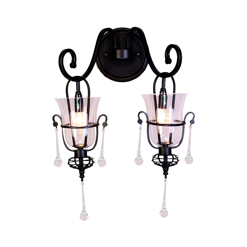Lisslune | Metallic Cantilever Wall Mount Lighting Modernist 1/2 Light Black Wall Lamp with Clear Glass Shade