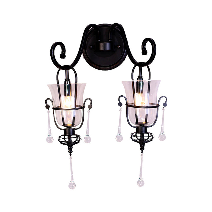 Lisslune | Metallic Cantilever Wall Mount Lighting Modernist 1/2 Light Black Wall Lamp with Clear Glass Shade