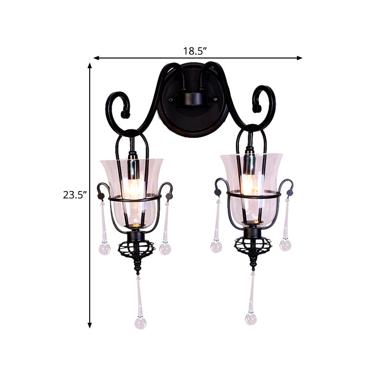 Lisslune | Metallic Cantilever Wall Mount Lighting Modernist 1/2 Light Black Wall Lamp with Clear Glass Shade