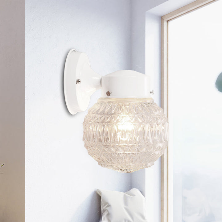 Lisslune | Black/White Spherical Wall Light Modernist 1 Light Grid Glass Wall Lamp Light for Reading Room