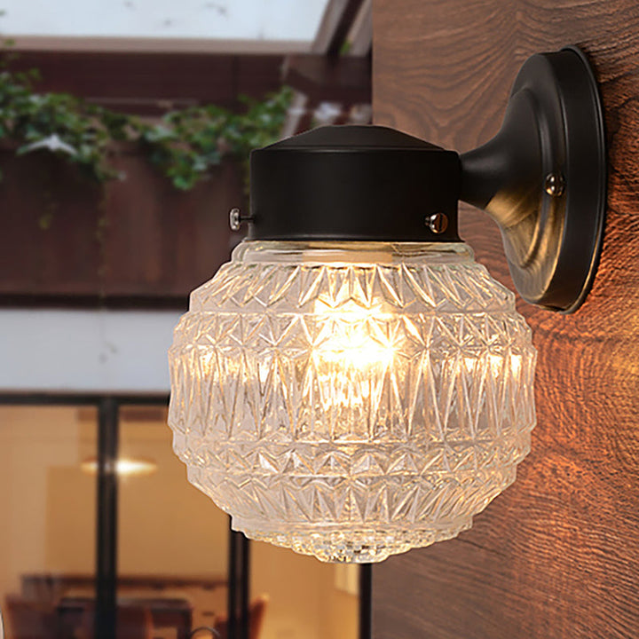 Lisslune | Black/White Spherical Wall Light Modernist 1 Light Grid Glass Wall Lamp Light for Reading Room