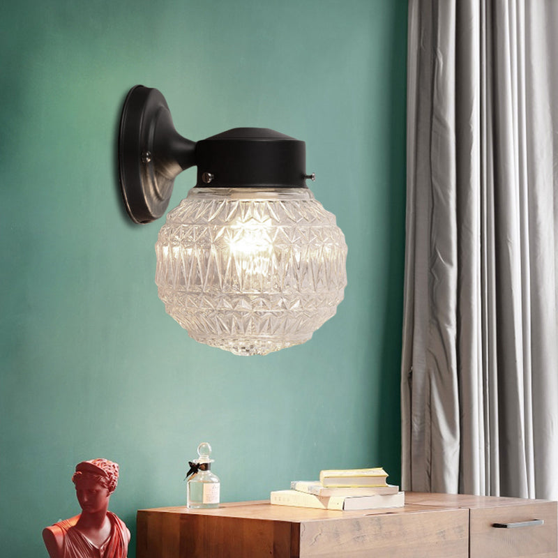 Lisslune | Black/White Spherical Wall Light Modernist 1 Light Grid Glass Wall Lamp Light for Reading Room