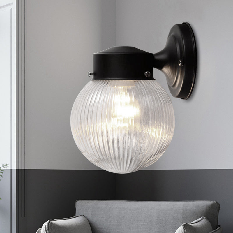 Lisslune | Prismatic Glass Global Wall Light Modern 1 Light Black/White Wall Mounted Lighting Fixture for Hall