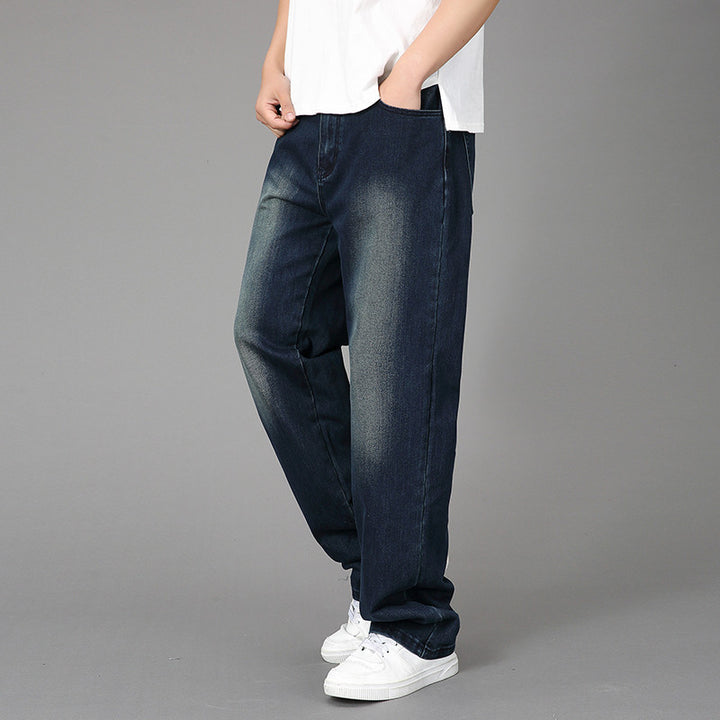 Men's Wide Denim Jeans with Artistic Embroidery Lisslune