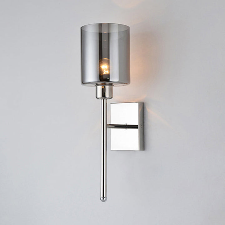 Lisslune | Beige/Chrome Cylindrical Wall Light Modern 1 Light Smoke/Clear Glass Wall Mount Light with Switch/No Switch/Cable Switch