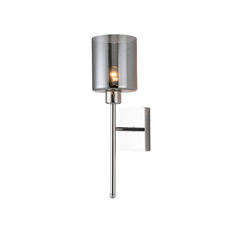 Lisslune | Beige/Chrome Cylindrical Wall Light Modern 1 Light Smoke/Clear Glass Wall Mount Light with Switch/No Switch/Cable Switch