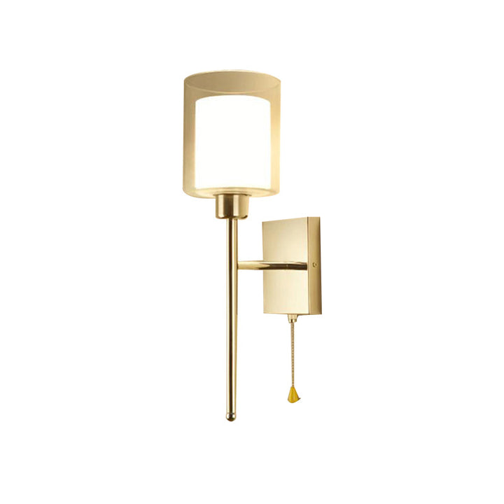 Lisslune | Beige/Chrome Cylindrical Wall Light Modern 1 Light Smoke/Clear Glass Wall Mount Light with Switch/No Switch/Cable Switch