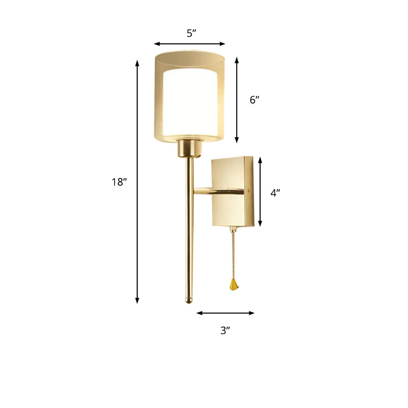 Lisslune | Beige/Chrome Cylindrical Wall Light Modern 1 Light Smoke/Clear Glass Wall Mount Light with Switch/No Switch/Cable Switch