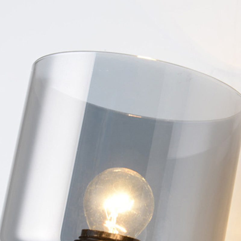 Lisslune | Cylindrical gray glass wall lamp modernist 1 light chrome wall light with 1 switch/2 switches/no switch