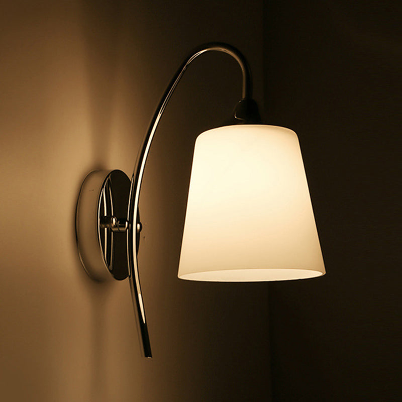 Lisslune | Bell Milk Glass Wall Light Modernist 1 Light Chrome Wall Mounted Lamp with Curved Arm