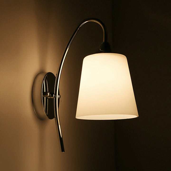 Lisslune | Bell Milk Glass Wall Light Modernist 1 Light Chrome Wall Mounted Lamp with Curved Arm